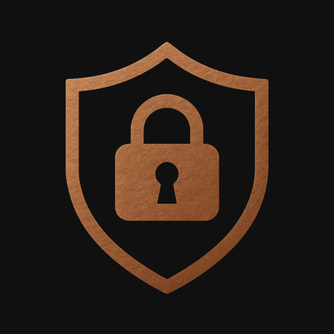 Icône alarme & sécurité – Blason et cadenas cuivre – SL Électricité Icône de sécurité avec un blason cuivré et un cadenas central, illustrant la protection par alarme proposée par SL Électricité à Metz et Thionville.